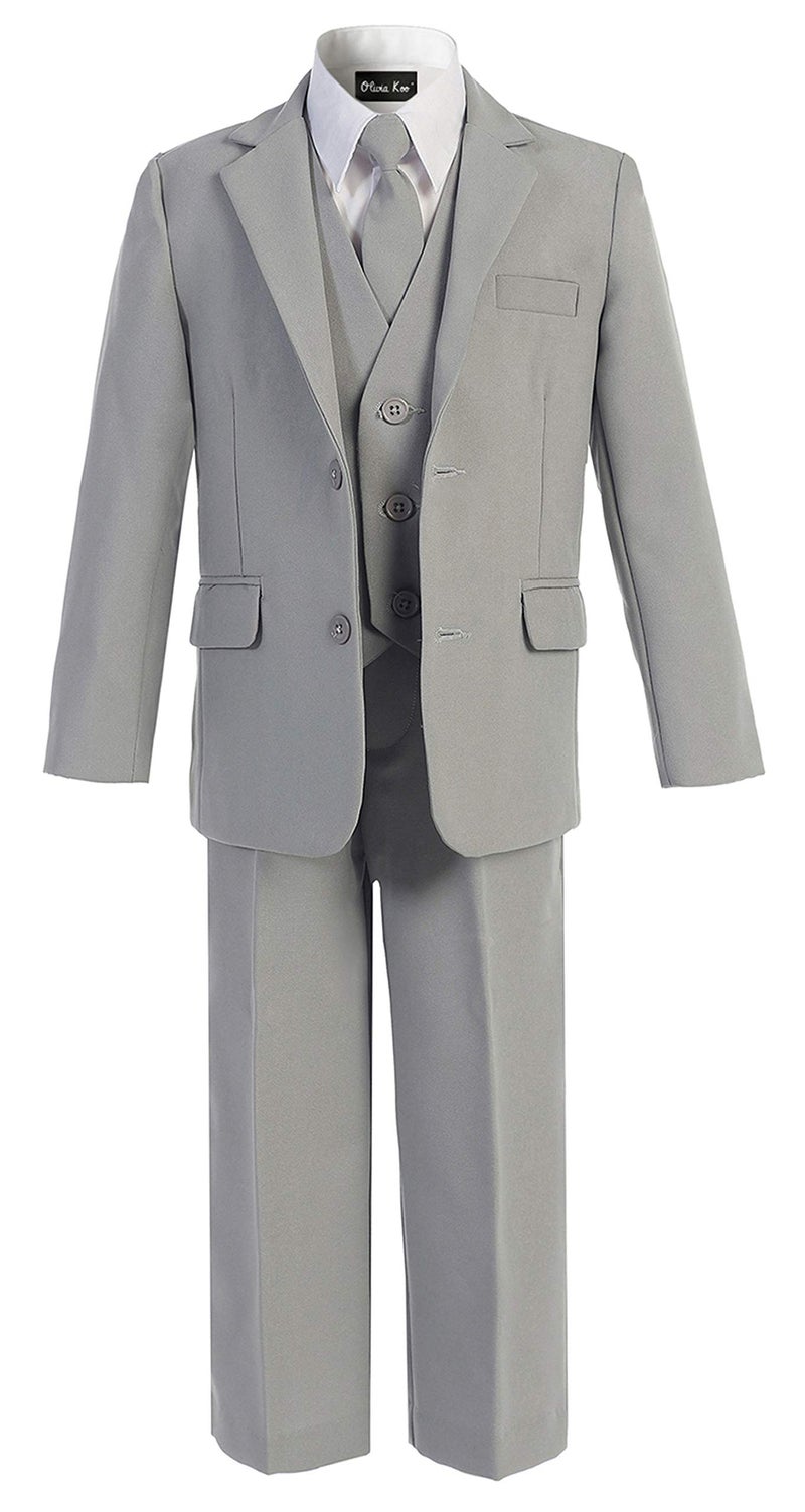 OLIVIA KOO Boys Solid 5-Piece Formal Suit Set With Matching Neck Tie Silver 12 - Image 1